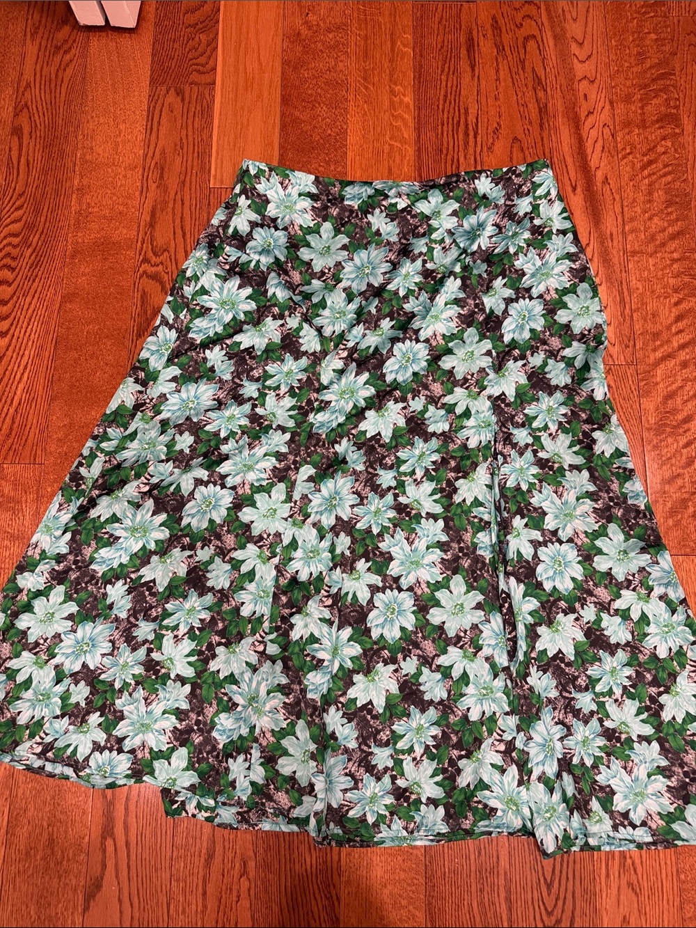 Zara Black Skater Skirt with Green Floral Print